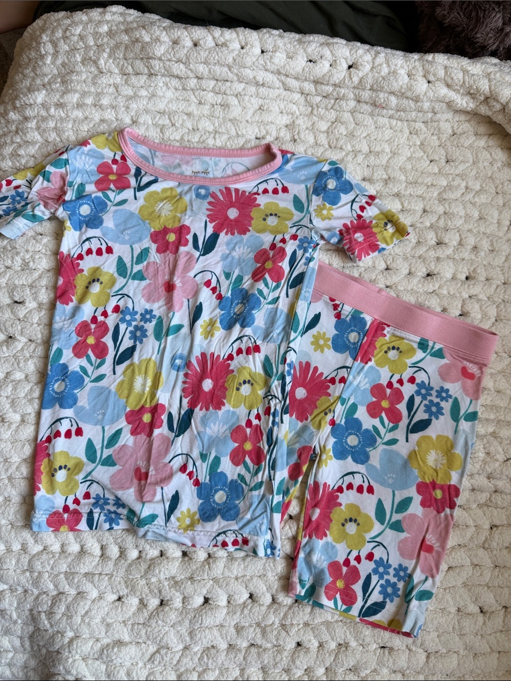Little Sleepies Floral Short Sleeve Pajama Set in Pink, Yellow & Blue